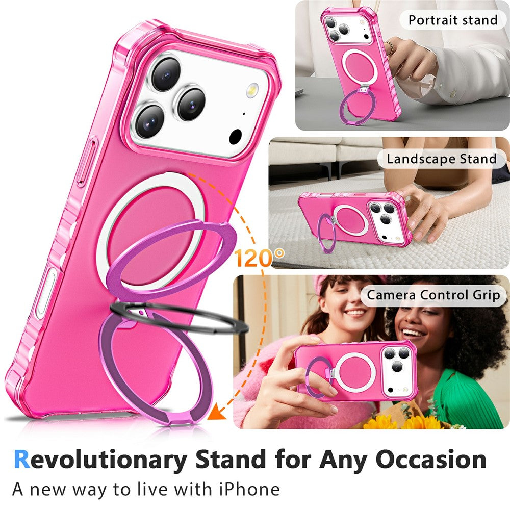 For iPhone 17 Pro Max Case Compatible with MagSafe Matte Kickstand Hybrid Phone Cover Small Wavy Edge - Rose