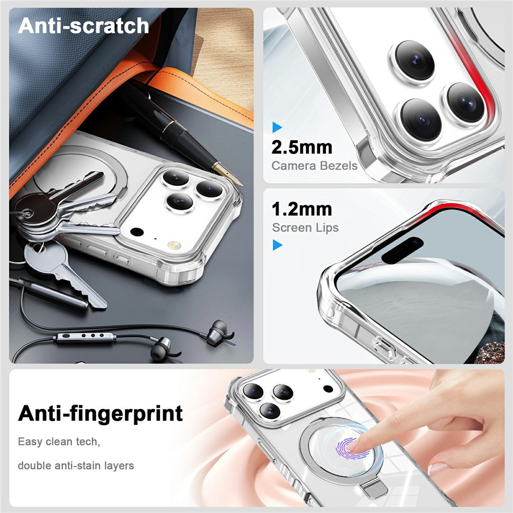 For iPhone 17 Pro Max Case Compatible with MagSafe Matte Kickstand Hybrid Phone Cover Small Wavy Edge - Transparent