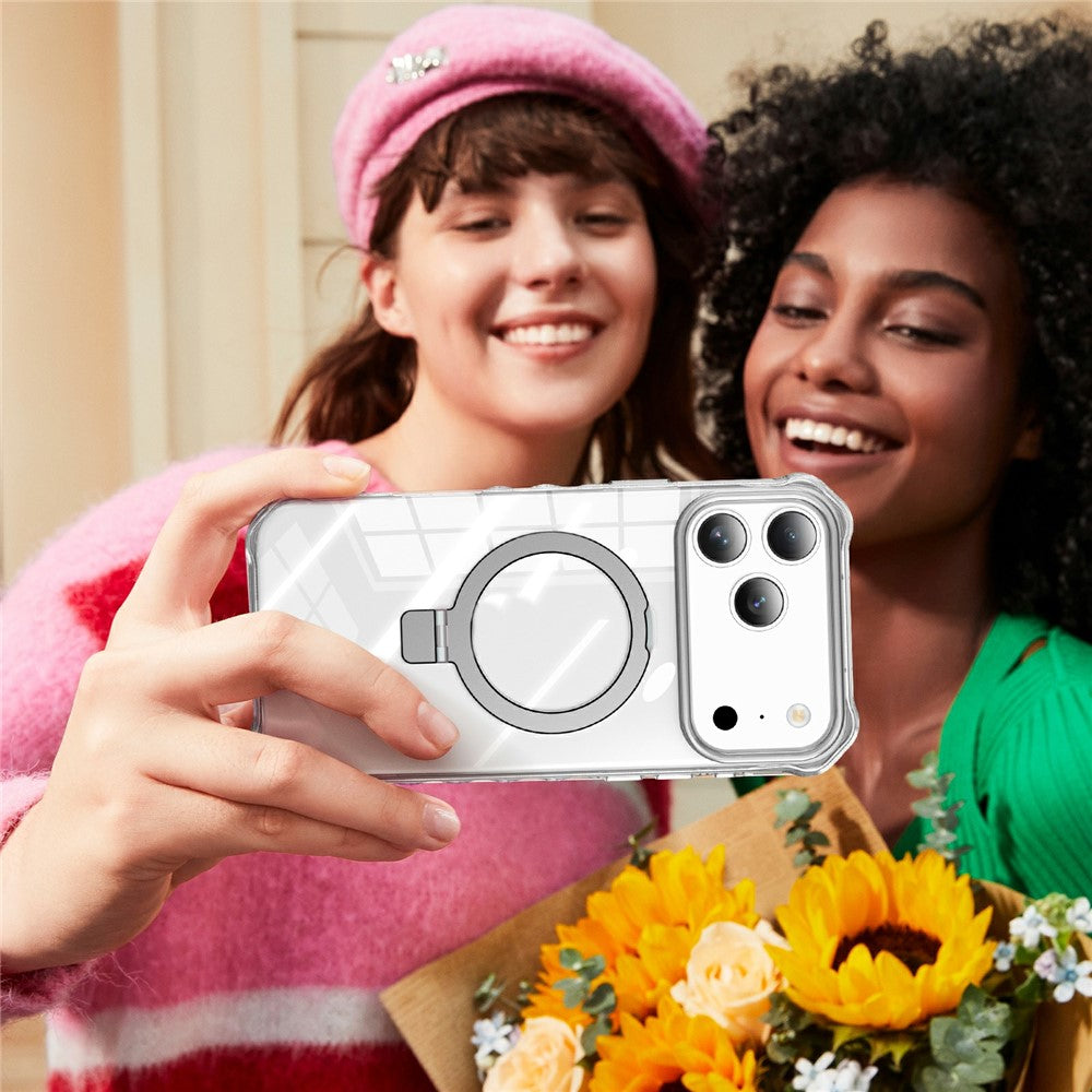 For iPhone 17 Pro Max Case Compatible with MagSafe Matte Kickstand Hybrid Phone Cover Small Wavy Edge - Transparent