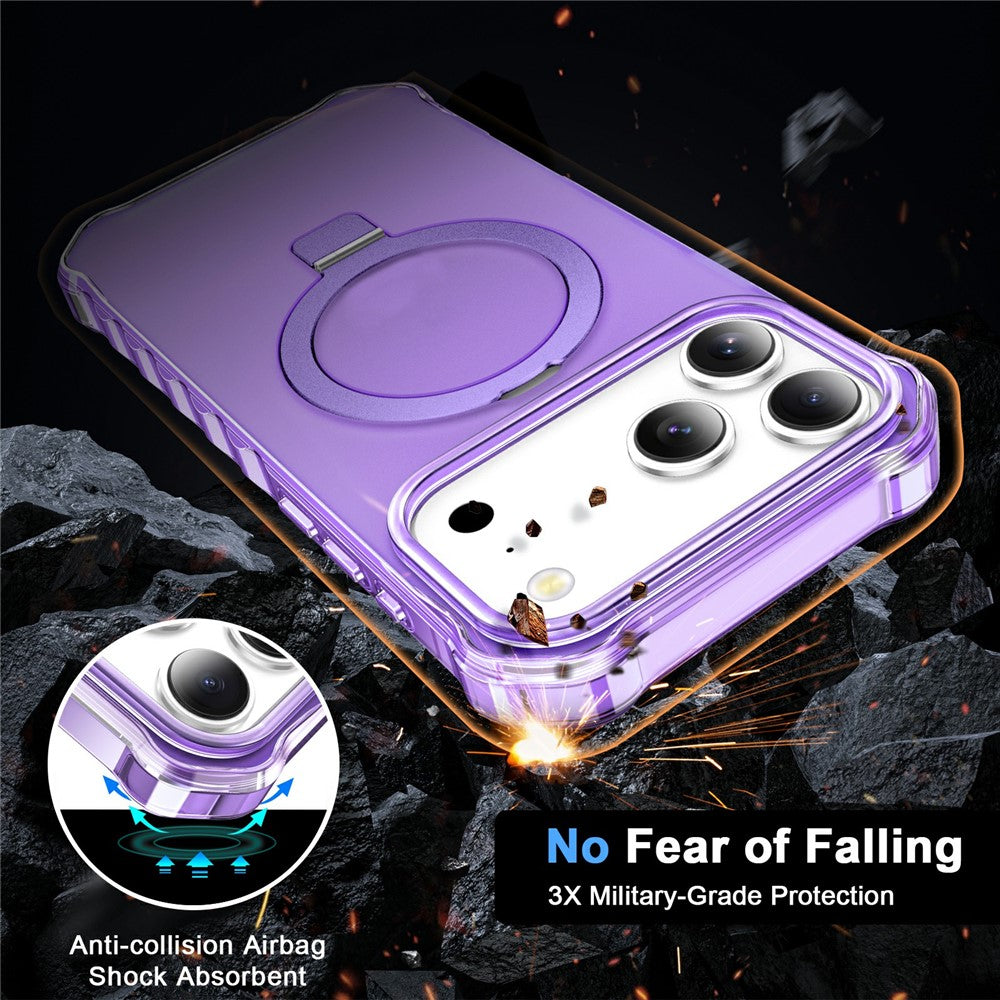 For iPhone 17 Pro Max Case Compatible with MagSafe Matte Kickstand Hybrid Phone Cover Small Wavy Edge - Purple