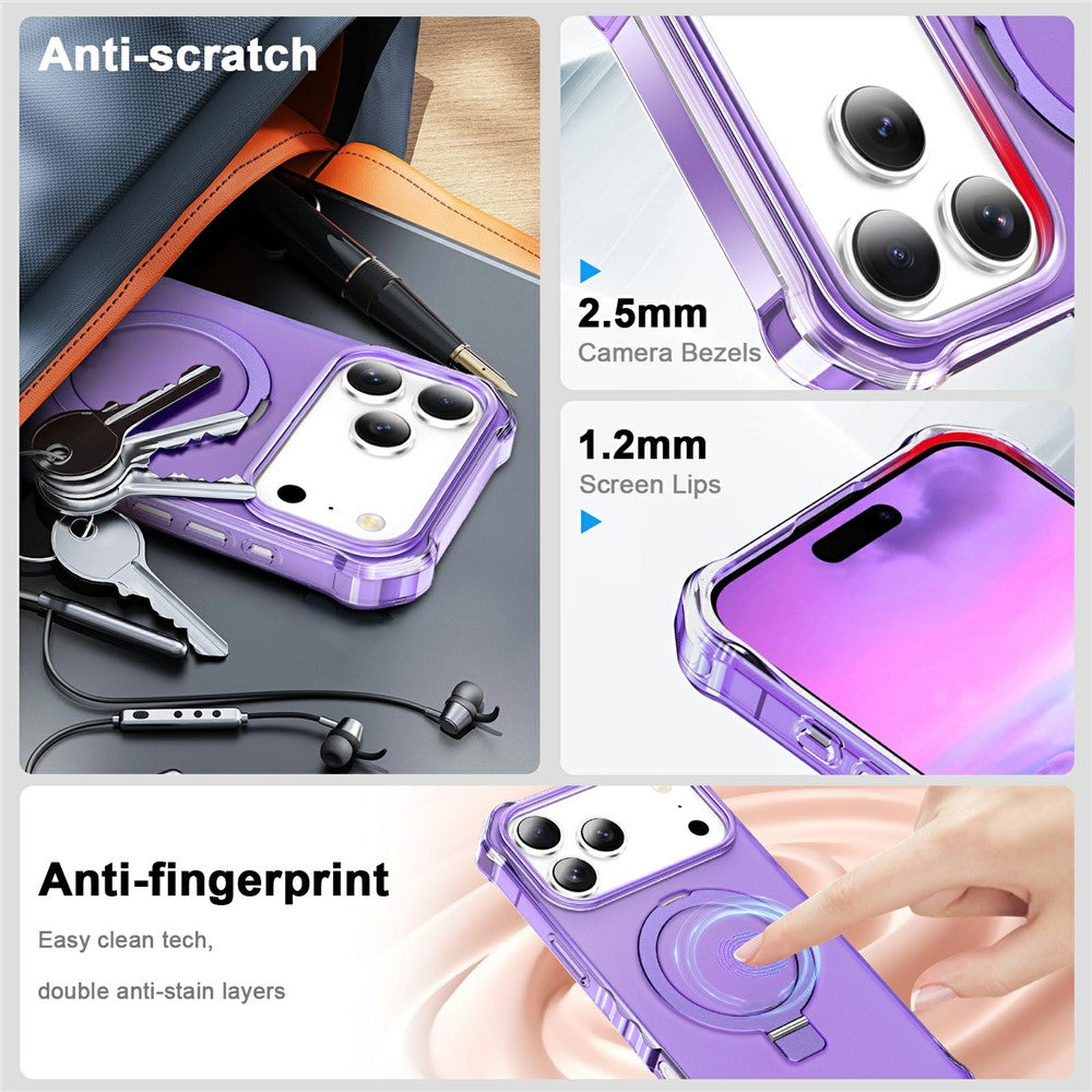 For iPhone 17 Pro Max Case Compatible with MagSafe Matte Kickstand Hybrid Phone Cover Small Wavy Edge - Purple