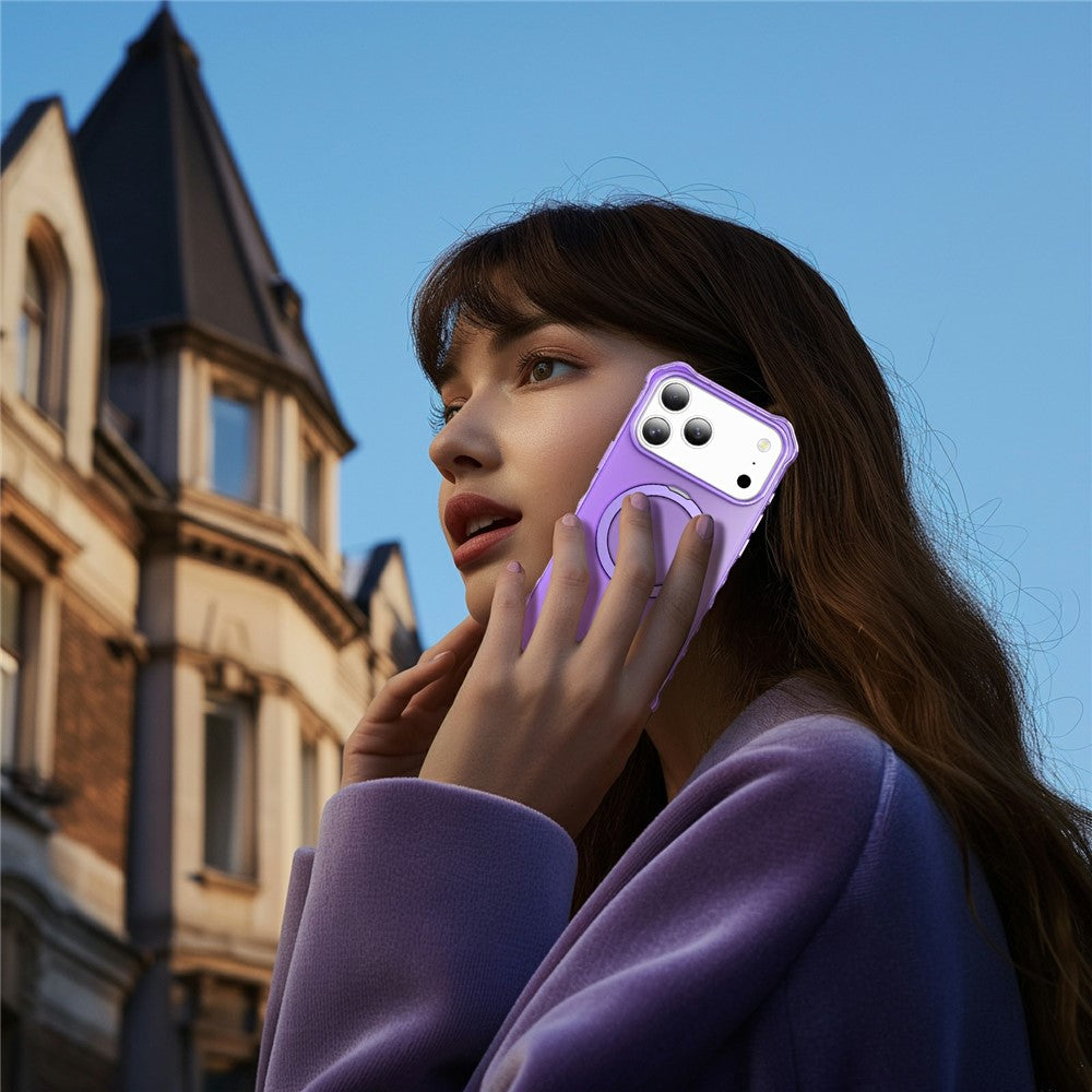 For iPhone 17 Pro Max Case Compatible with MagSafe Matte Kickstand Hybrid Phone Cover Small Wavy Edge - Purple