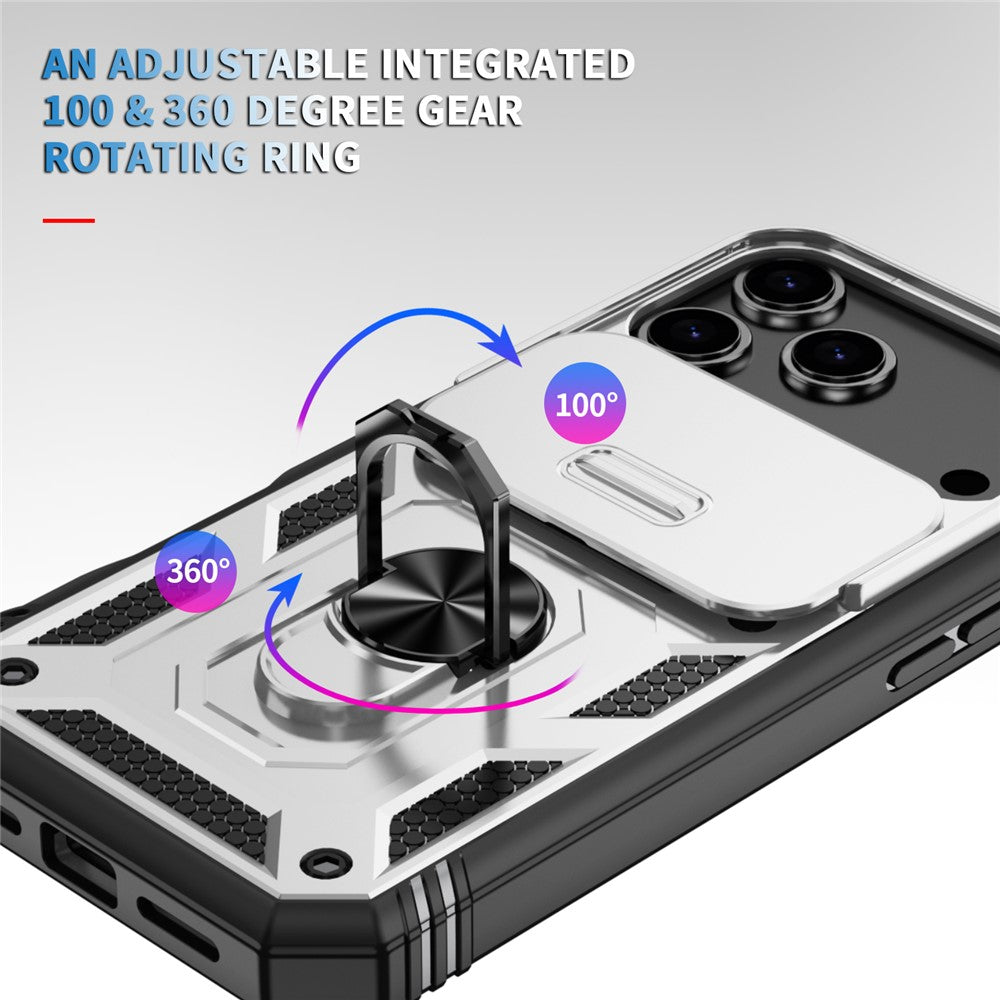 For iPhone 17 Pro Max Case TPU + PC Slide Camshield Kickstand Phone Cover - White