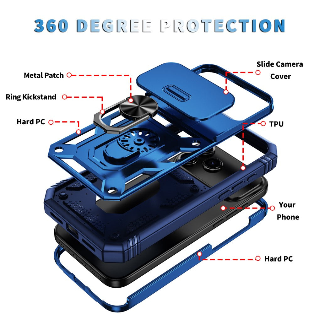 For iPhone 17 Pro Max Case TPU + PC Slide Camshield Kickstand Phone Cover - Blue