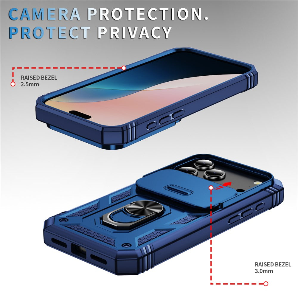 For iPhone 17 Pro Max Case TPU + PC Slide Camshield Kickstand Phone Cover - Blue