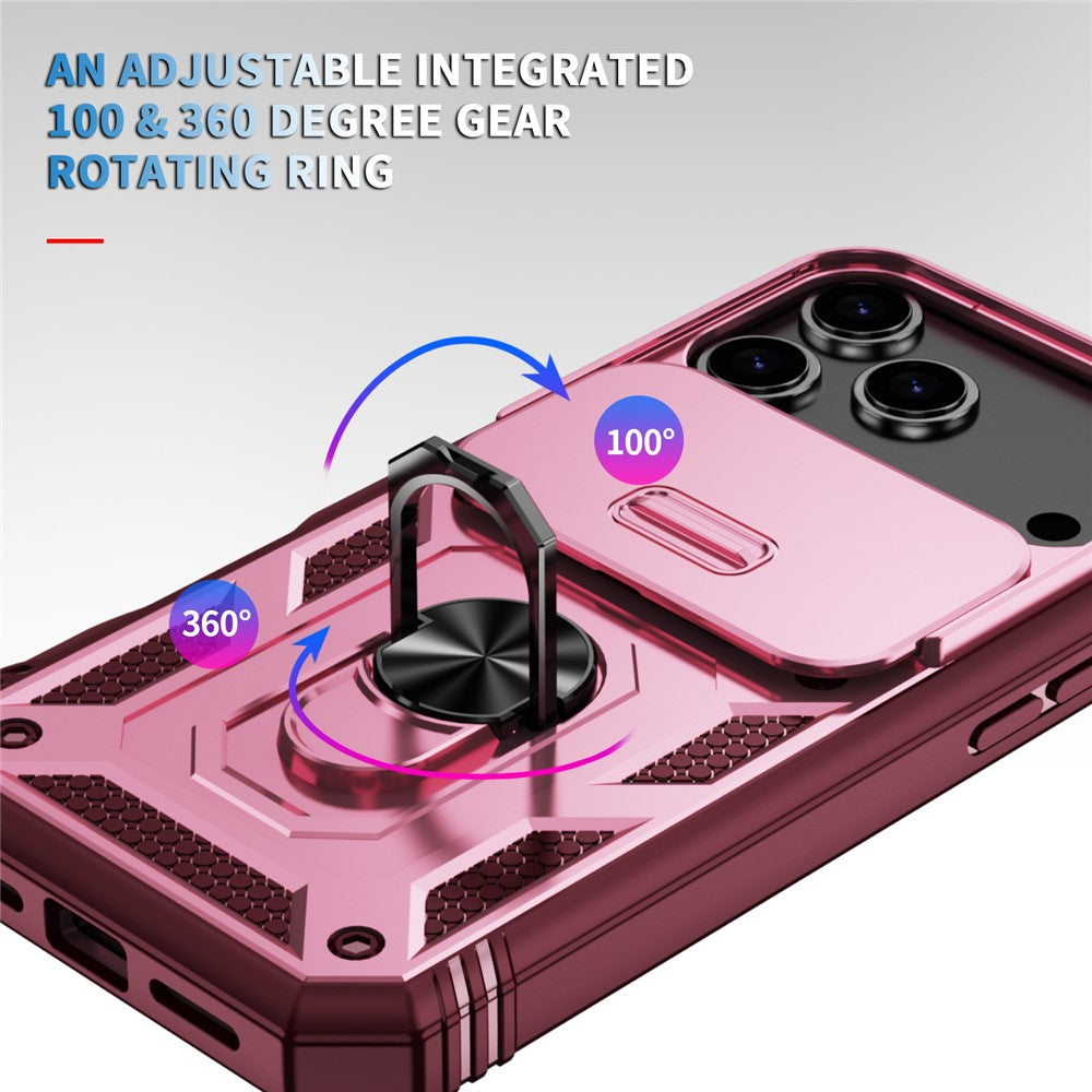 For iPhone 17 Pro Max Case TPU + PC Slide Camshield Kickstand Phone Cover - Dark Red