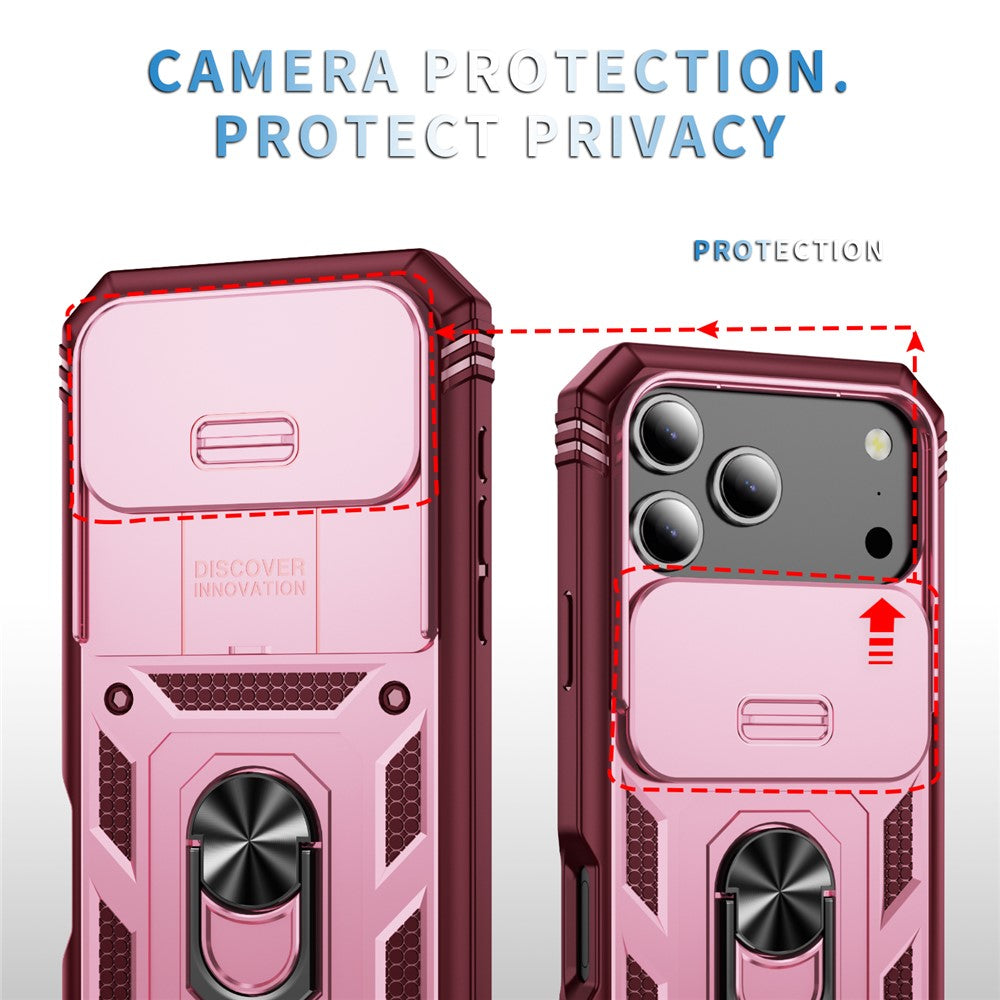For iPhone 17 Pro Max Case TPU + PC Slide Camshield Kickstand Phone Cover - Dark Red
