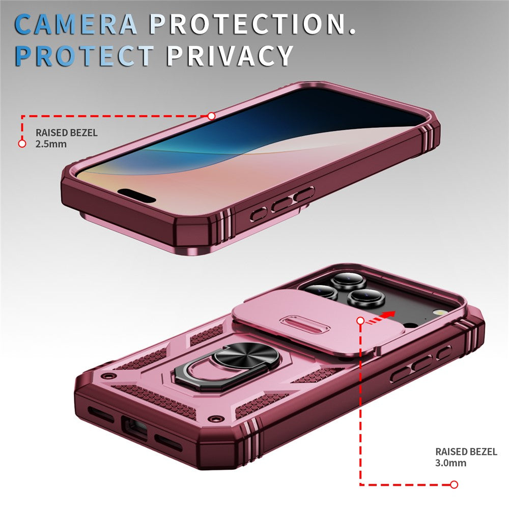 For iPhone 17 Pro Max Case TPU + PC Slide Camshield Kickstand Phone Cover - Dark Red