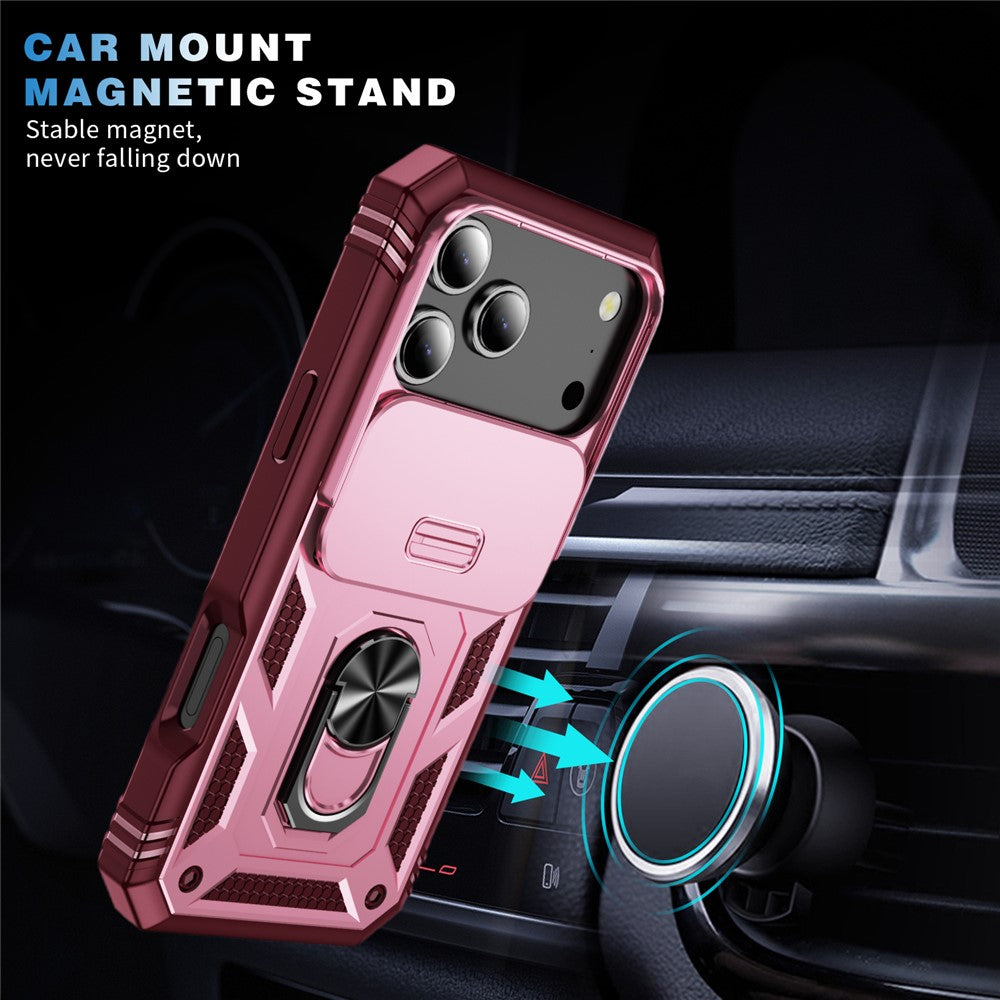 For iPhone 17 Pro Max Case TPU + PC Slide Camshield Kickstand Phone Cover - Dark Red