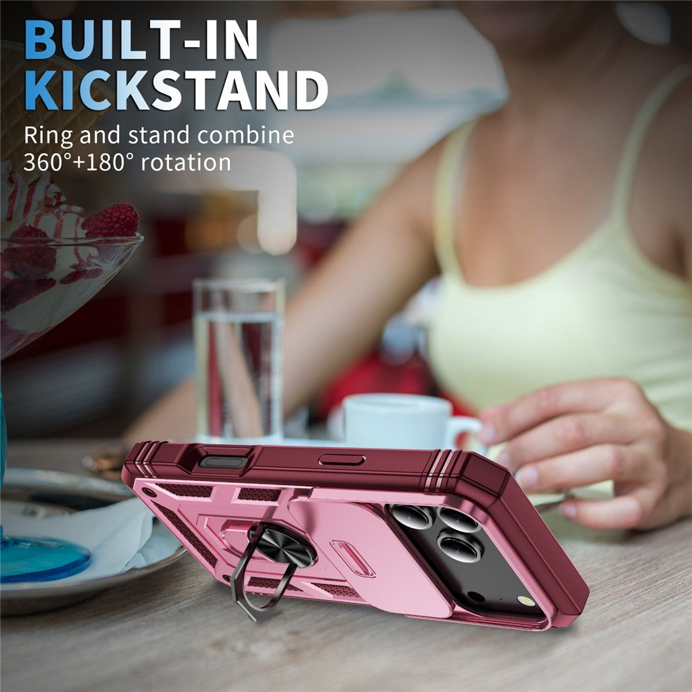 For iPhone 17 Pro Max Case TPU + PC Slide Camshield Kickstand Phone Cover - Dark Red