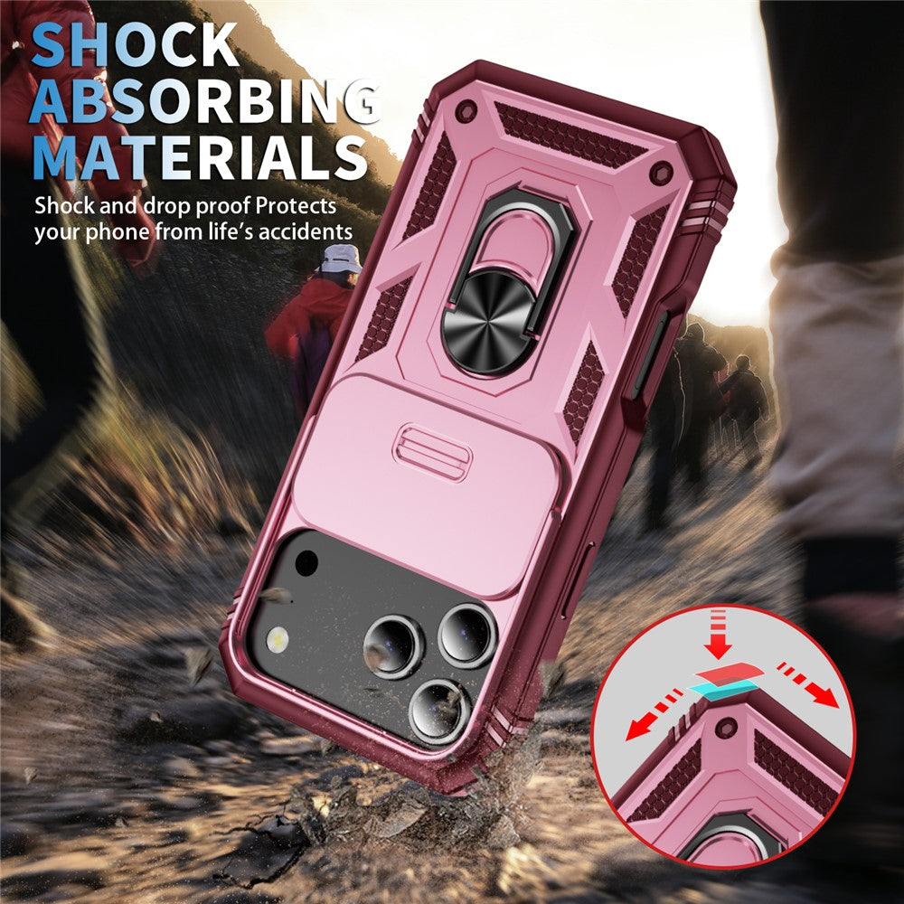 For iPhone 17 Pro Max Case TPU + PC Slide Camshield Kickstand Phone Cover - Dark Red