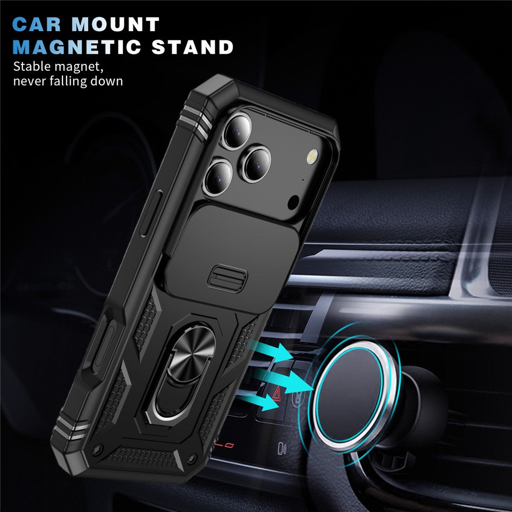 For iPhone 17 Pro Max Case TPU + PC Slide Camshield Kickstand Phone Cover - Black