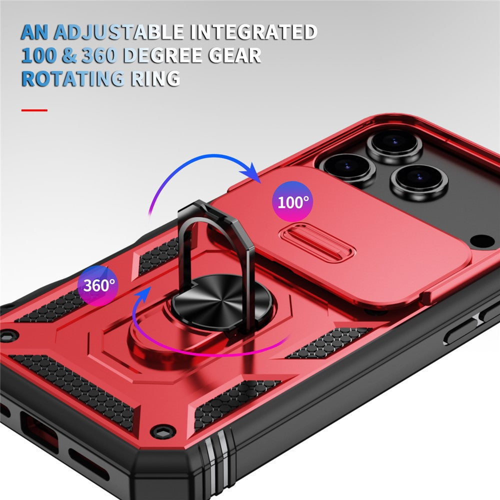 For iPhone 17 Pro Max Case TPU + PC Slide Camshield Kickstand Phone Cover - Red