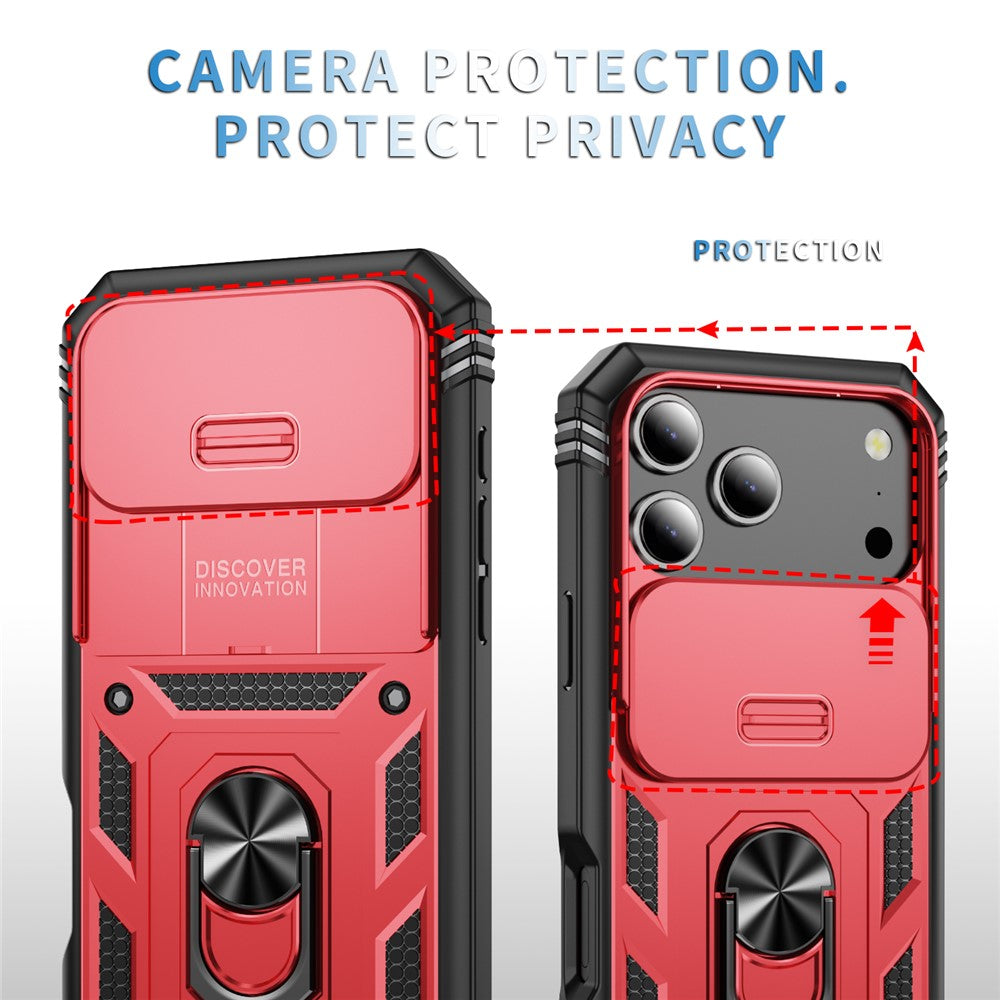 For iPhone 17 Pro Max Case TPU + PC Slide Camshield Kickstand Phone Cover - Red
