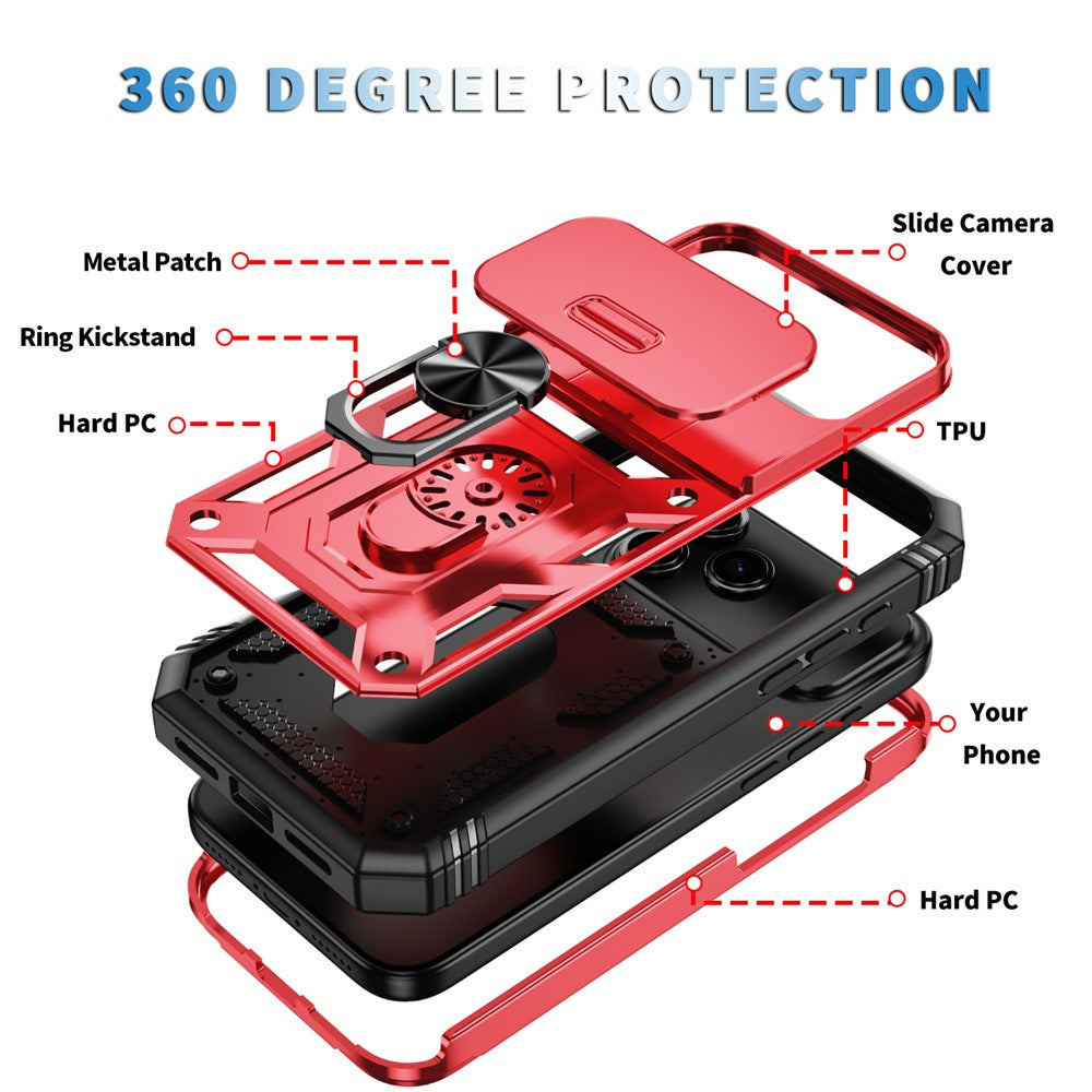 For iPhone 17 Pro Max Case TPU + PC Slide Camshield Kickstand Phone Cover - Red
