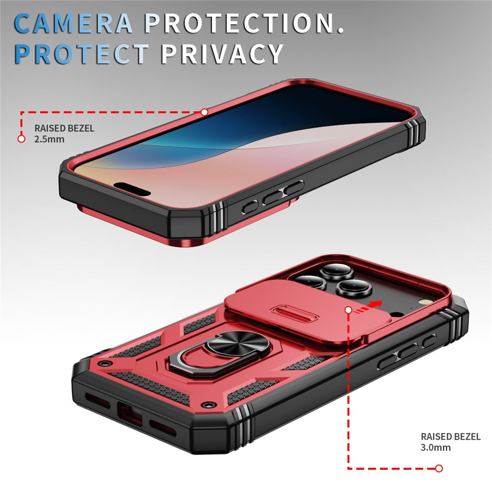 For iPhone 17 Pro Max Case TPU + PC Slide Camshield Kickstand Phone Cover - Red