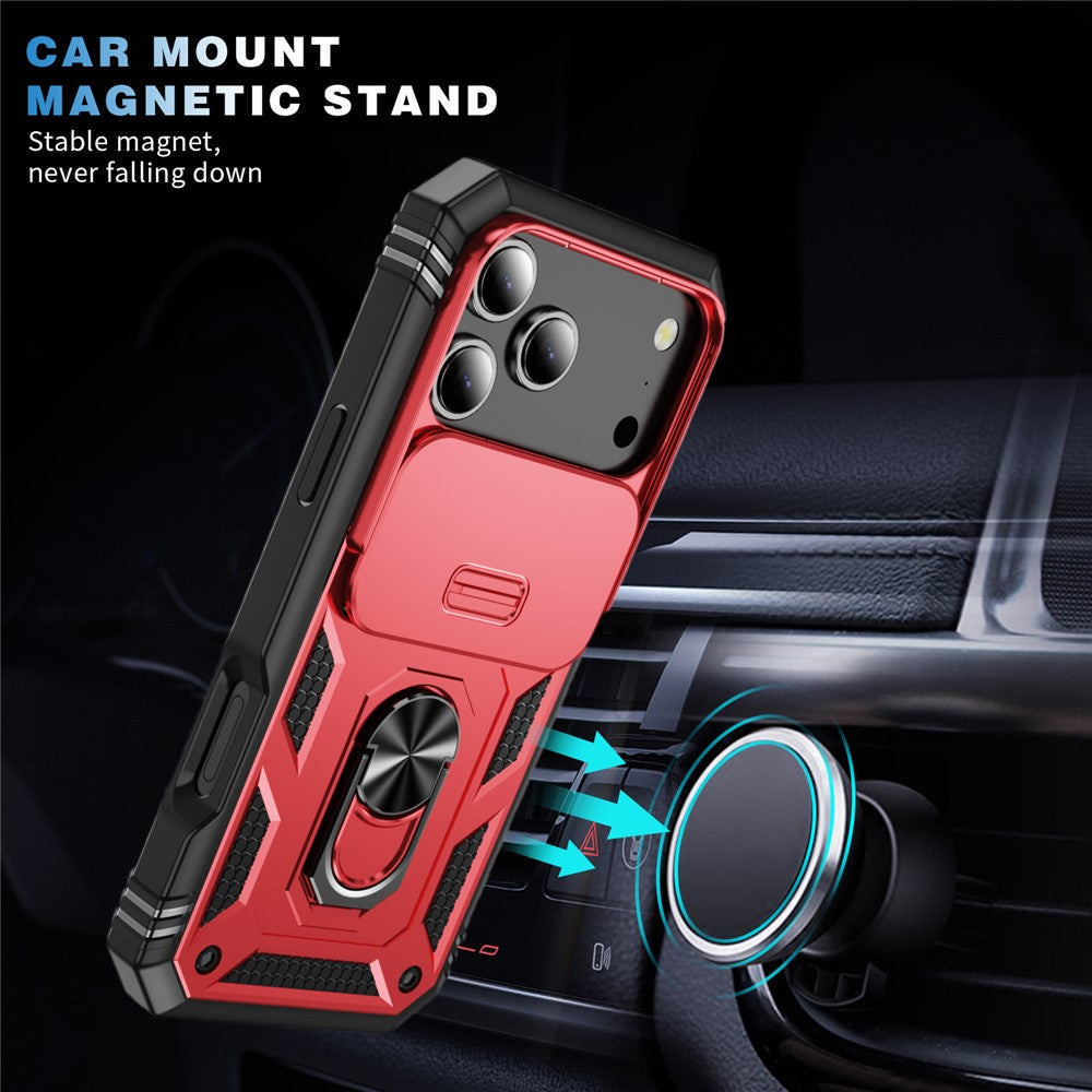 For iPhone 17 Pro Max Case TPU + PC Slide Camshield Kickstand Phone Cover - Red