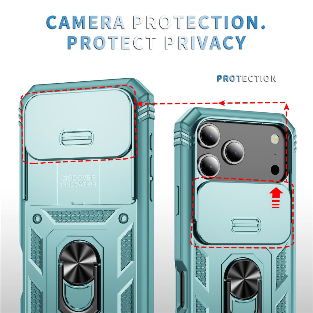 For iPhone 17 Pro Max Case TPU + PC Slide Camshield Kickstand Phone Cover - Green