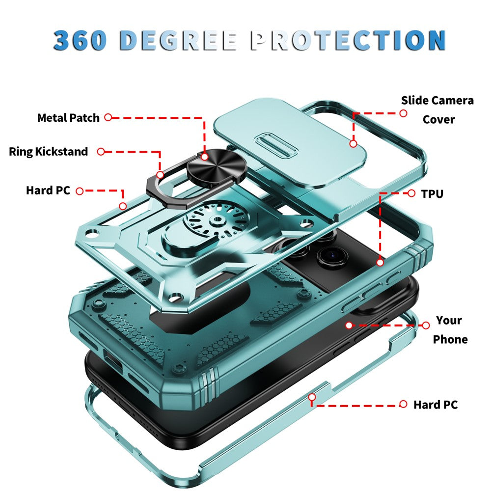 For iPhone 17 Pro Max Case TPU + PC Slide Camshield Kickstand Phone Cover - Green