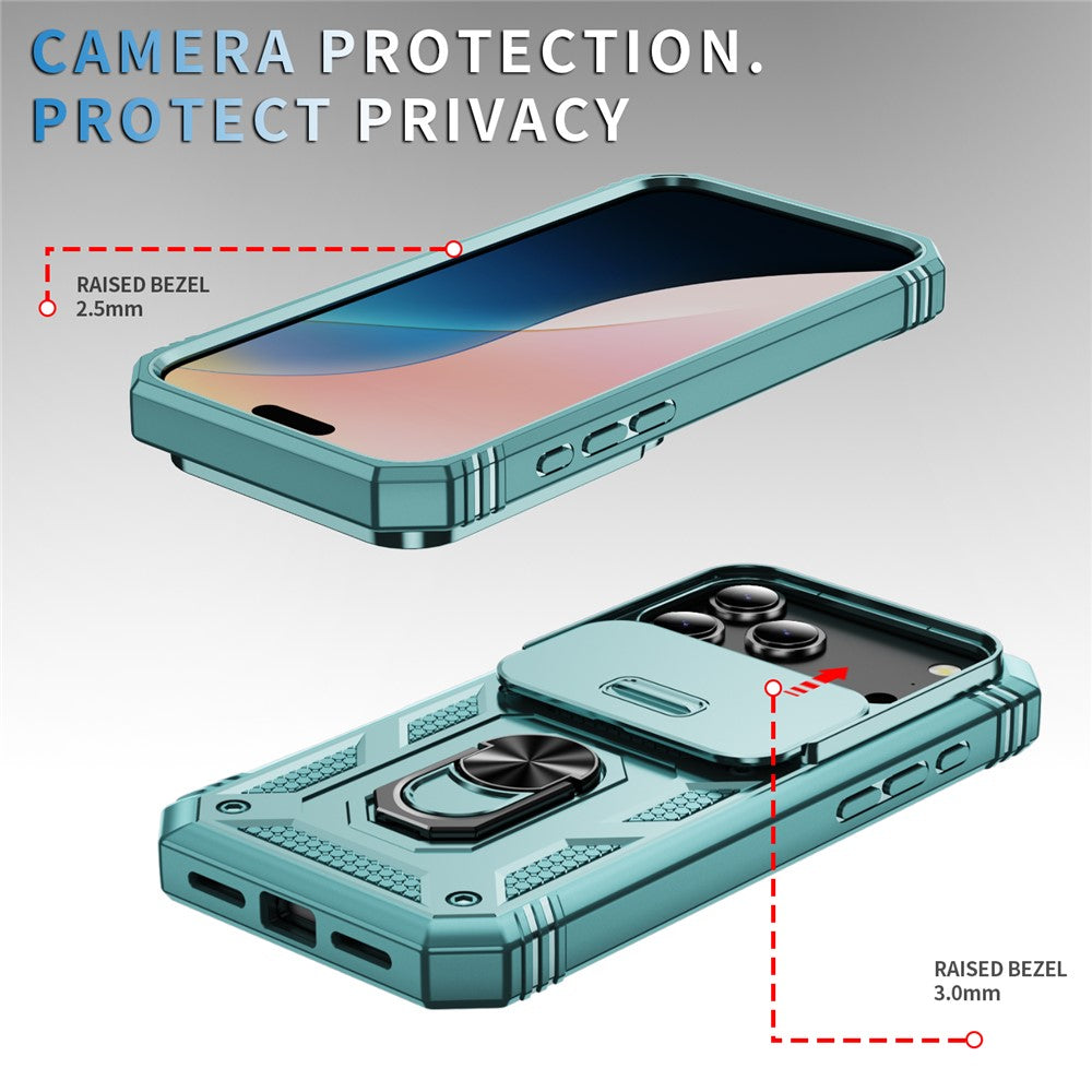 For iPhone 17 Pro Max Case TPU + PC Slide Camshield Kickstand Phone Cover - Green