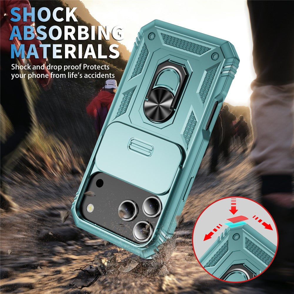 For iPhone 17 Pro Max Case TPU + PC Slide Camshield Kickstand Phone Cover - Green