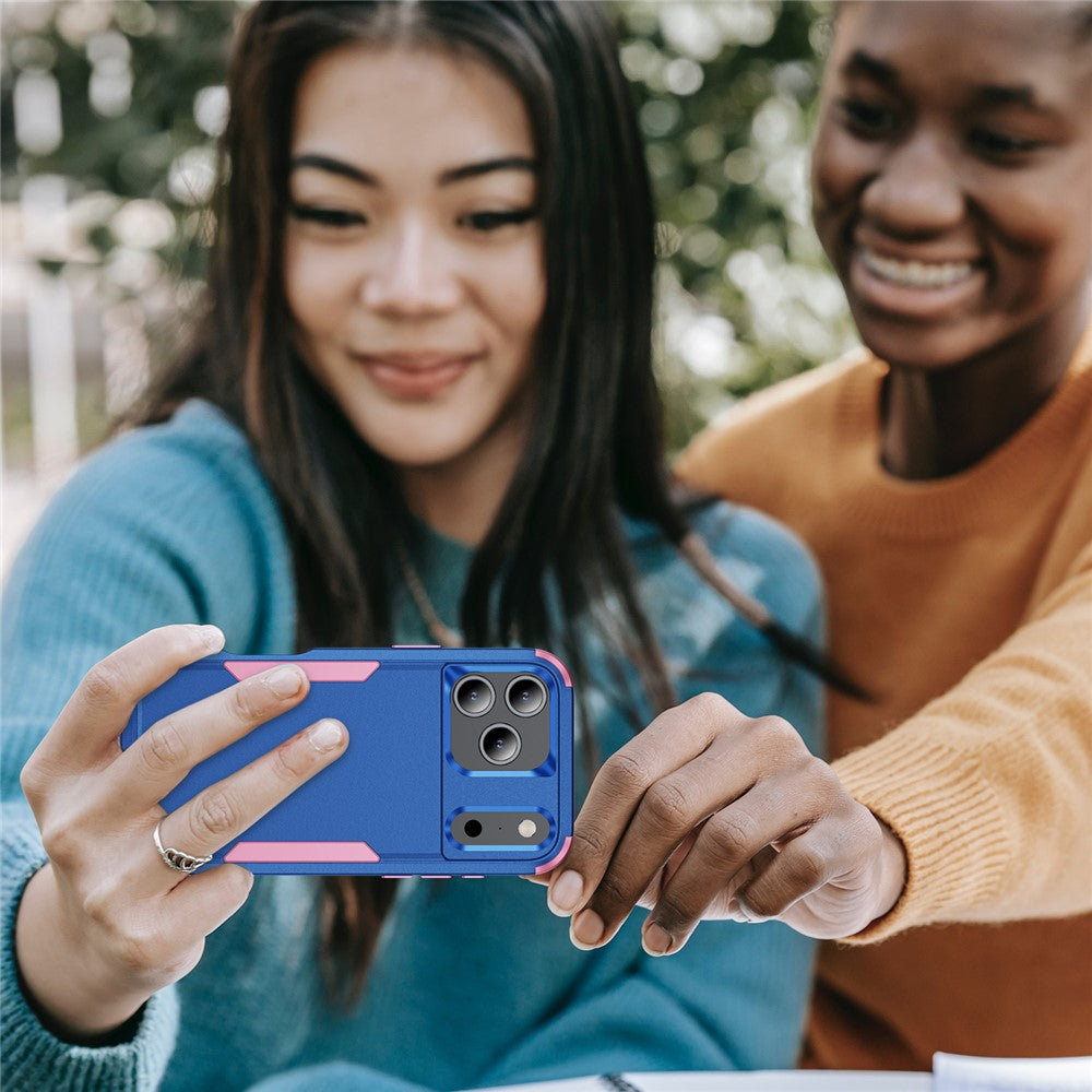 For iPhone 17 Pro Max Case 3 in 1 Shockproof TPU PC Phone Cover - Sapphire+Pink