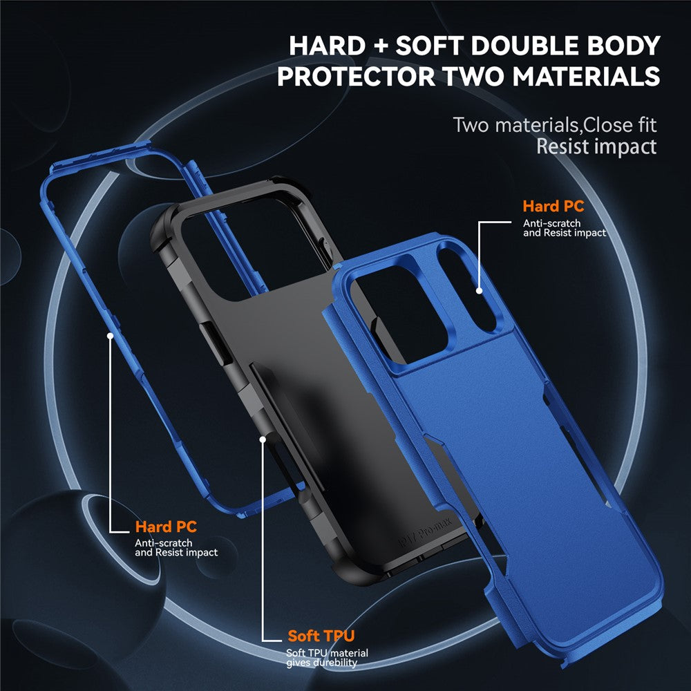 For iPhone 17 Pro Max Case 3 in 1 Shockproof TPU PC Phone Cover - Sapphire+Black