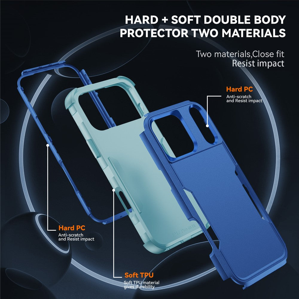 For iPhone 17 Pro Max Case 3 in 1 Shockproof TPU PC Phone Cover - Sapphire+Grey Green