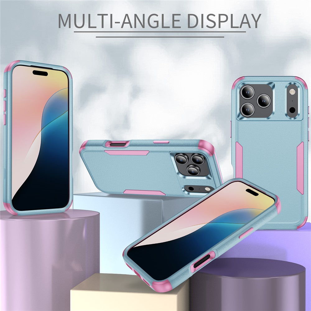 For iPhone 17 Pro Max Case 3 in 1 Shockproof TPU PC Phone Cover - Grey Green+Pink