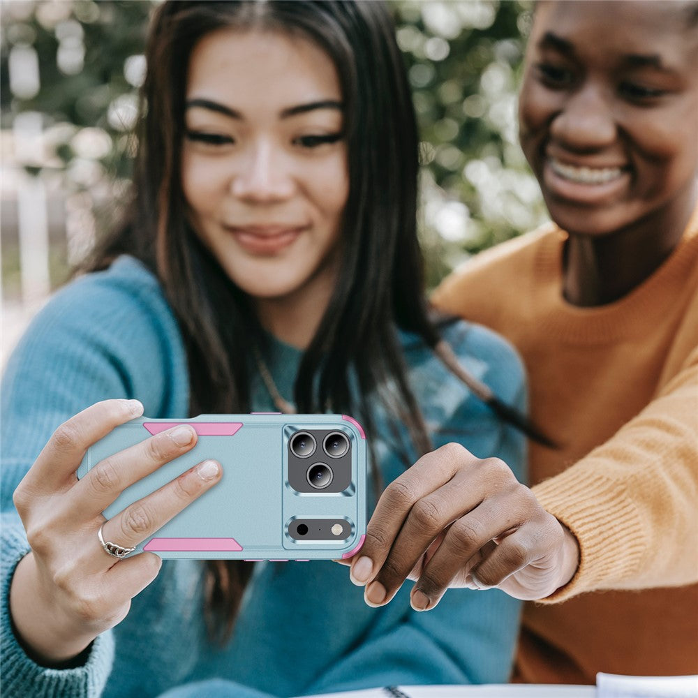 For iPhone 17 Pro Max Case 3 in 1 Shockproof TPU PC Phone Cover - Grey Green+Pink