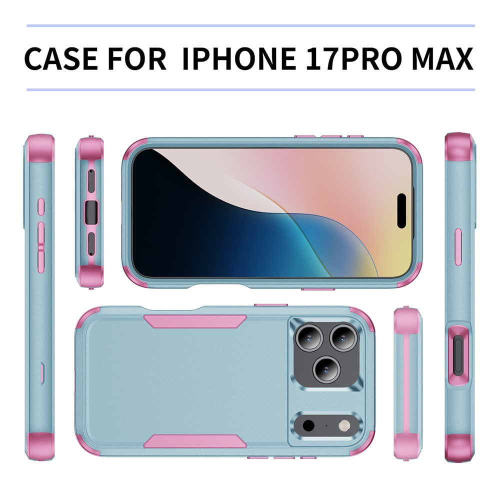 For iPhone 17 Pro Max Case 3 in 1 Shockproof TPU PC Phone Cover - Grey Green+Pink