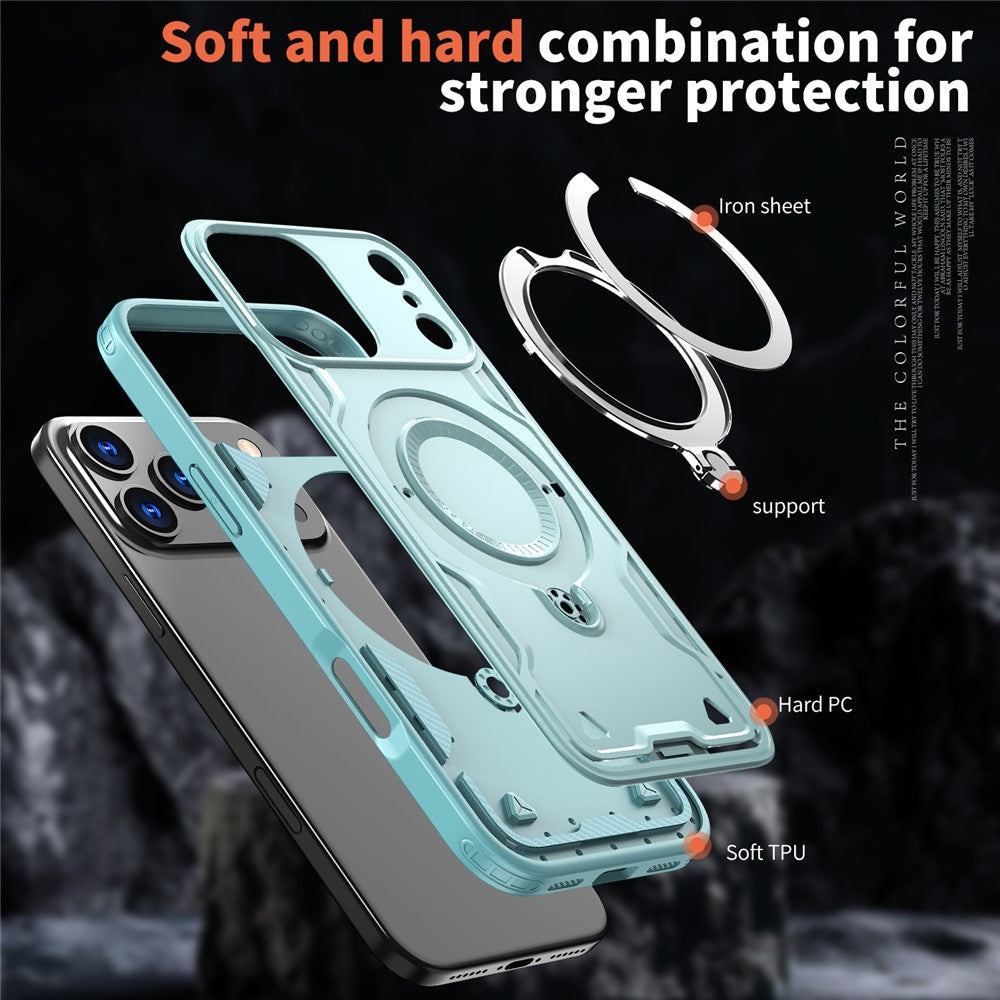 For iPhone 17 Pro Max Case Compatible with MagSafe Military Protection PC + TPU Kickstand Phone Cover - Baby Blue