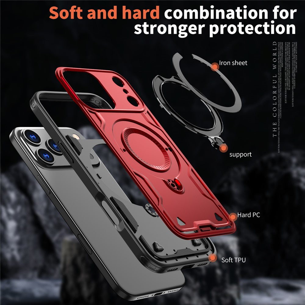 For iPhone 17 Pro Max Case Compatible with MagSafe Military Protection PC + TPU Kickstand Phone Cover - Red