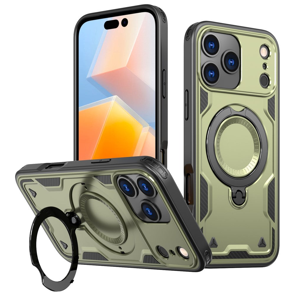 For iPhone 17 Pro Max Case Compatible with MagSafe Military Protection PC + TPU Kickstand Phone Cover - Olive Green
