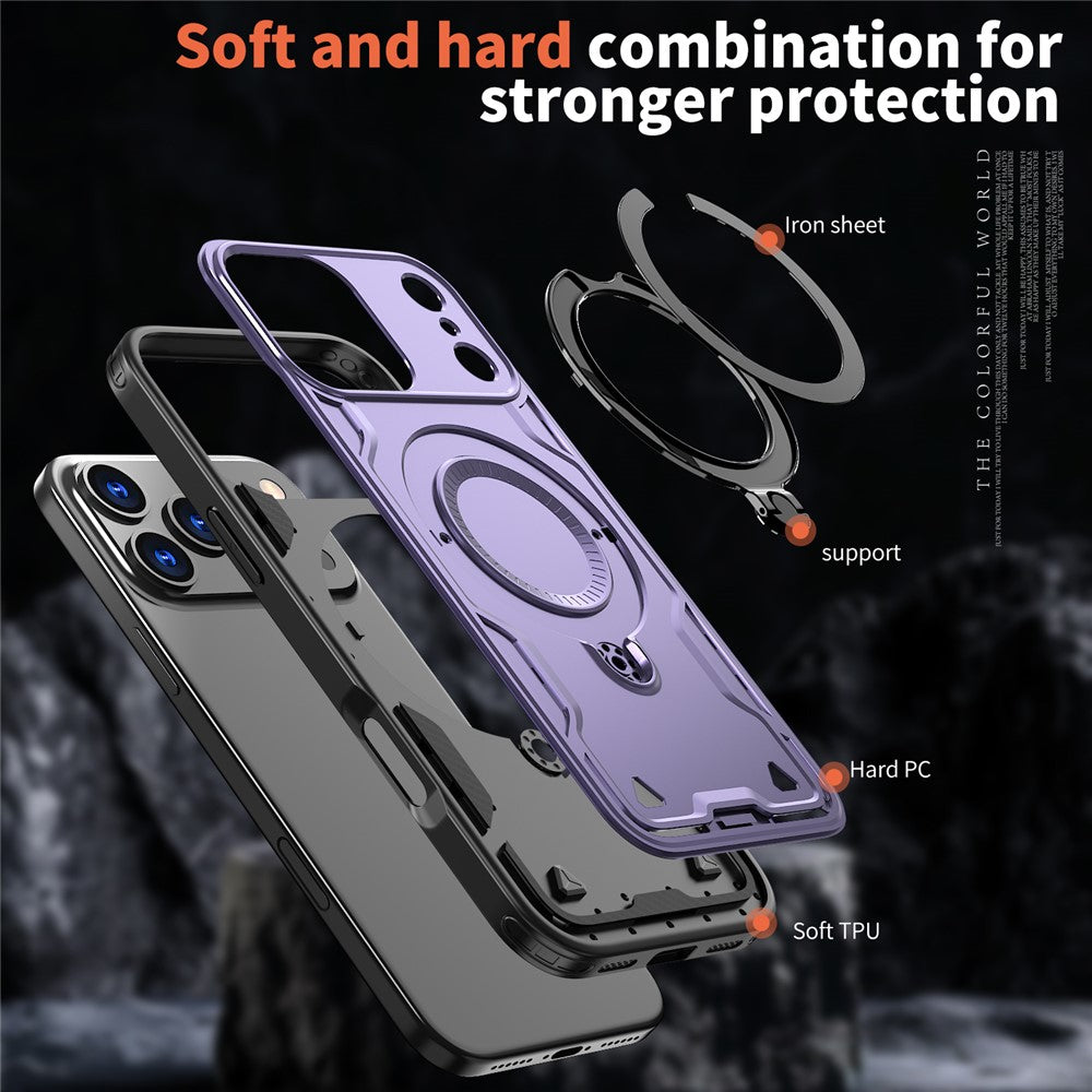 For iPhone 17 Pro Max Case Compatible with MagSafe Military Protection PC + TPU Kickstand Phone Cover - Purple