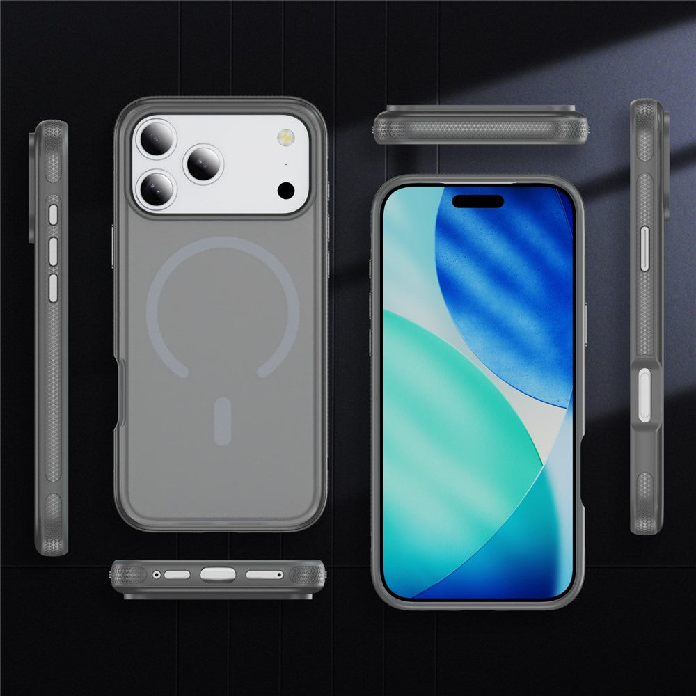 For iPhone 17 Pro Max Case PC + TPU Skin Touch Anti-drop Phone Cover Compatible with MagSafe - Grey+Black