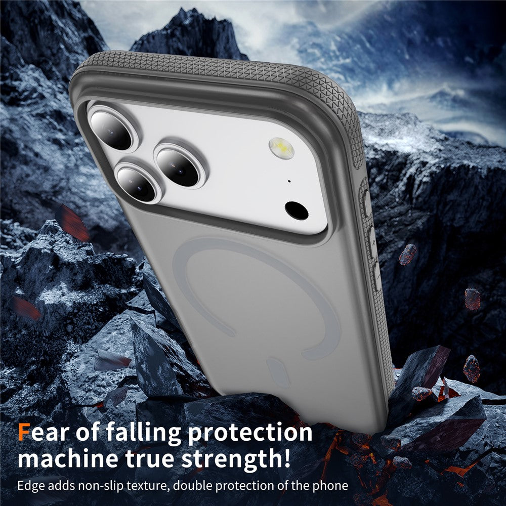 For iPhone 17 Pro Max Case PC + TPU Skin Touch Anti-drop Phone Cover Compatible with MagSafe - Grey+Black