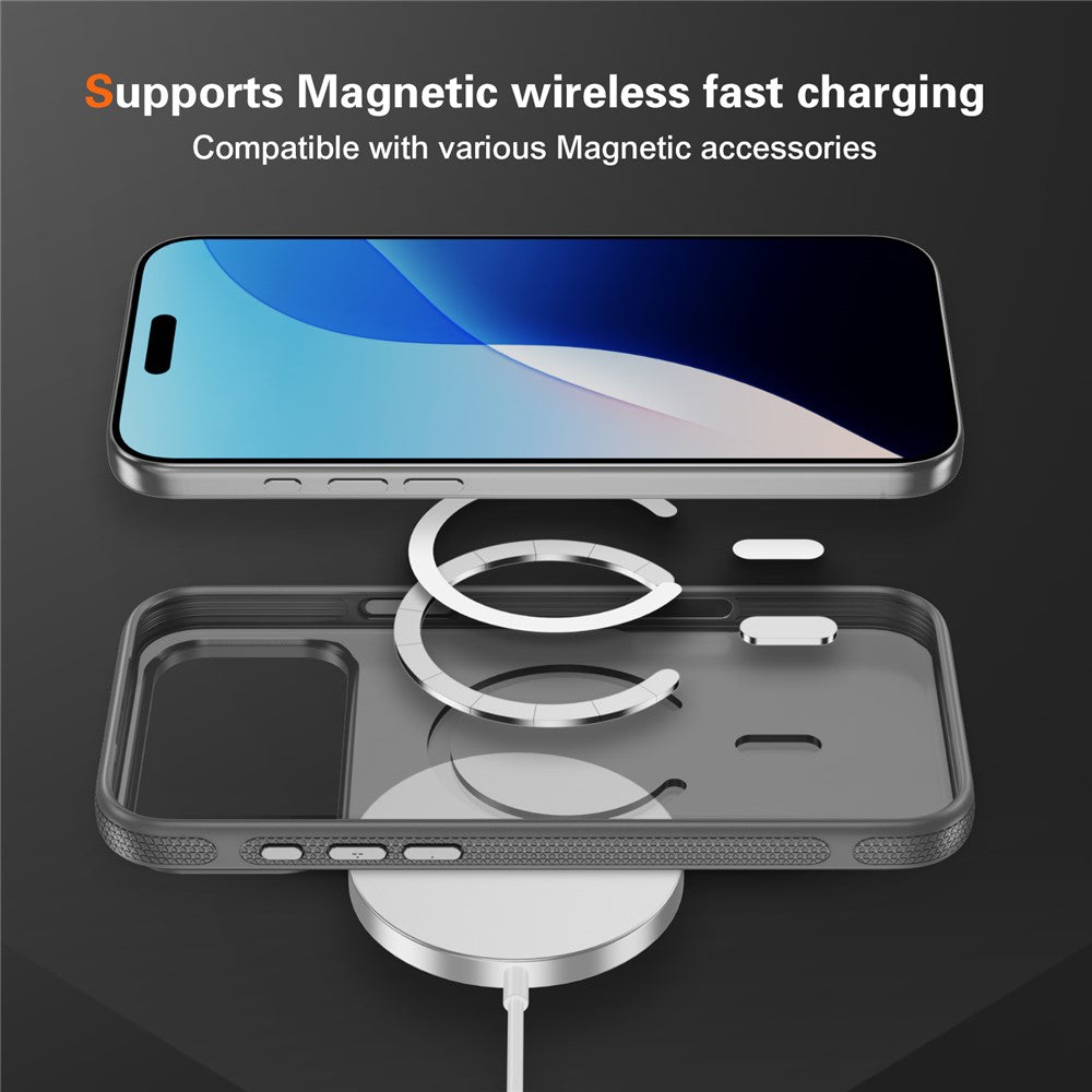 For iPhone 17 Pro Max Case PC + TPU Skin Touch Anti-drop Phone Cover Compatible with MagSafe - Grey+Black