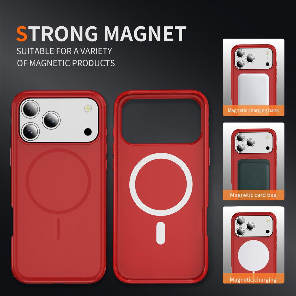 For iPhone 17 Pro Max Case Compatible with MagSafe 2.8mm PC + 2.2mm TPU Shockproof Hybrid Phone Cover - Red