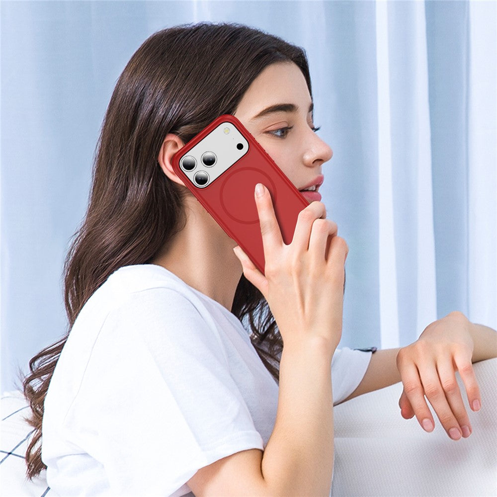 For iPhone 17 Pro Max Case Compatible with MagSafe 2.8mm PC + 2.2mm TPU Shockproof Hybrid Phone Cover - Red