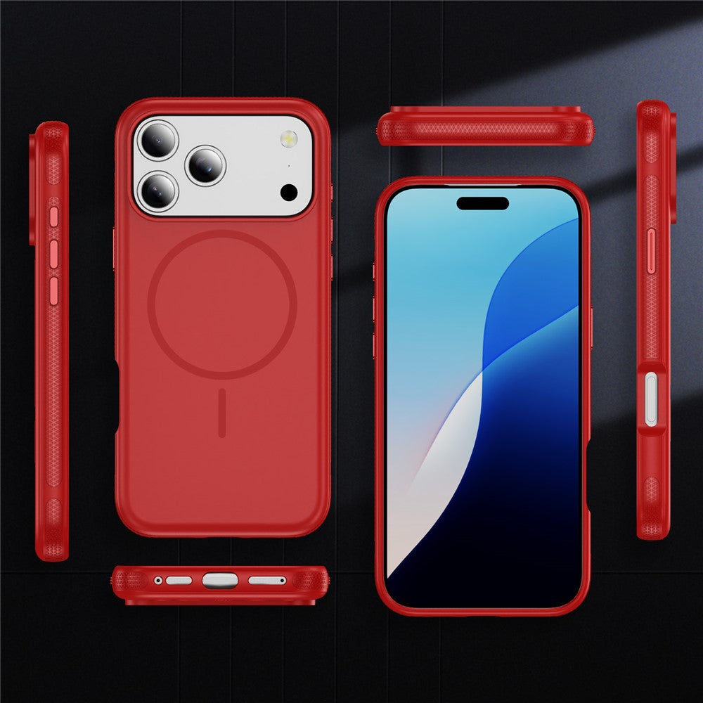 For iPhone 17 Pro Max Case Compatible with MagSafe 2.8mm PC + 2.2mm TPU Shockproof Hybrid Phone Cover - Red
