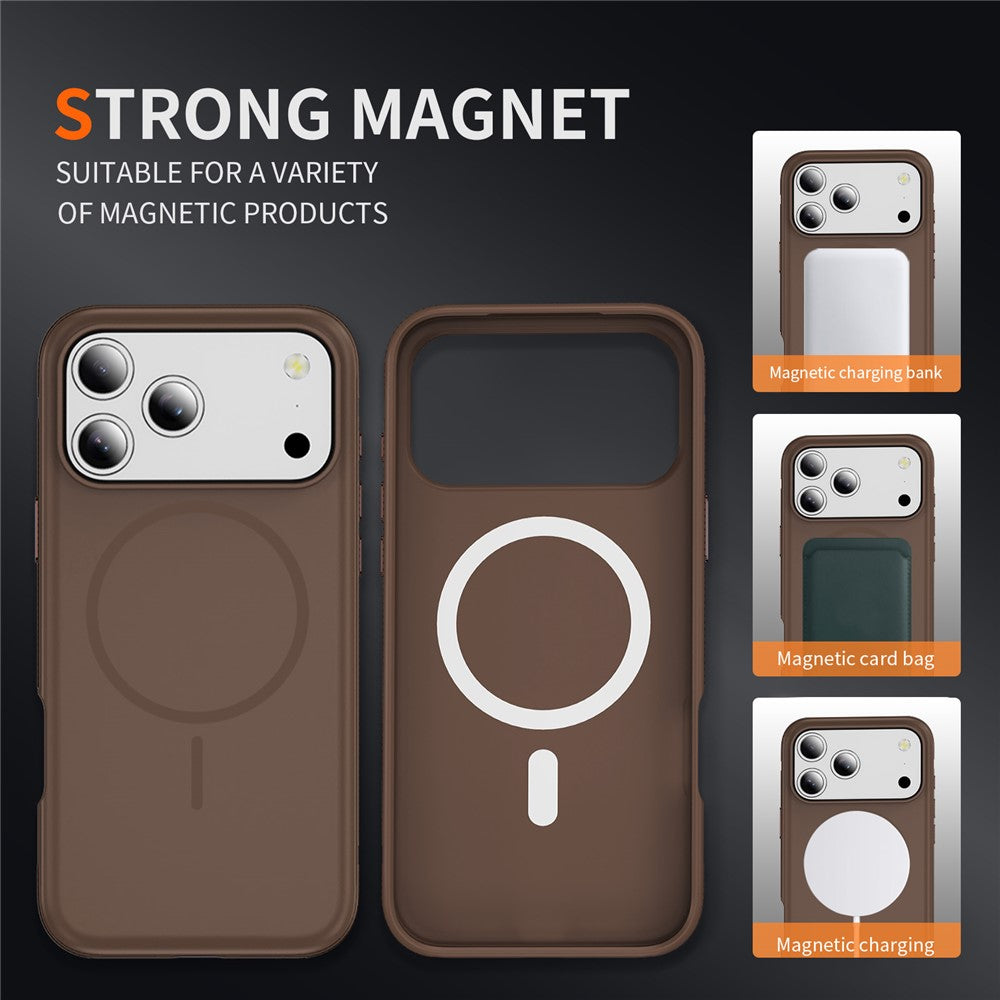 For iPhone 17 Pro Max Case Compatible with MagSafe 2.8mm PC + 2.2mm TPU Shockproof Hybrid Phone Cover - Coffee