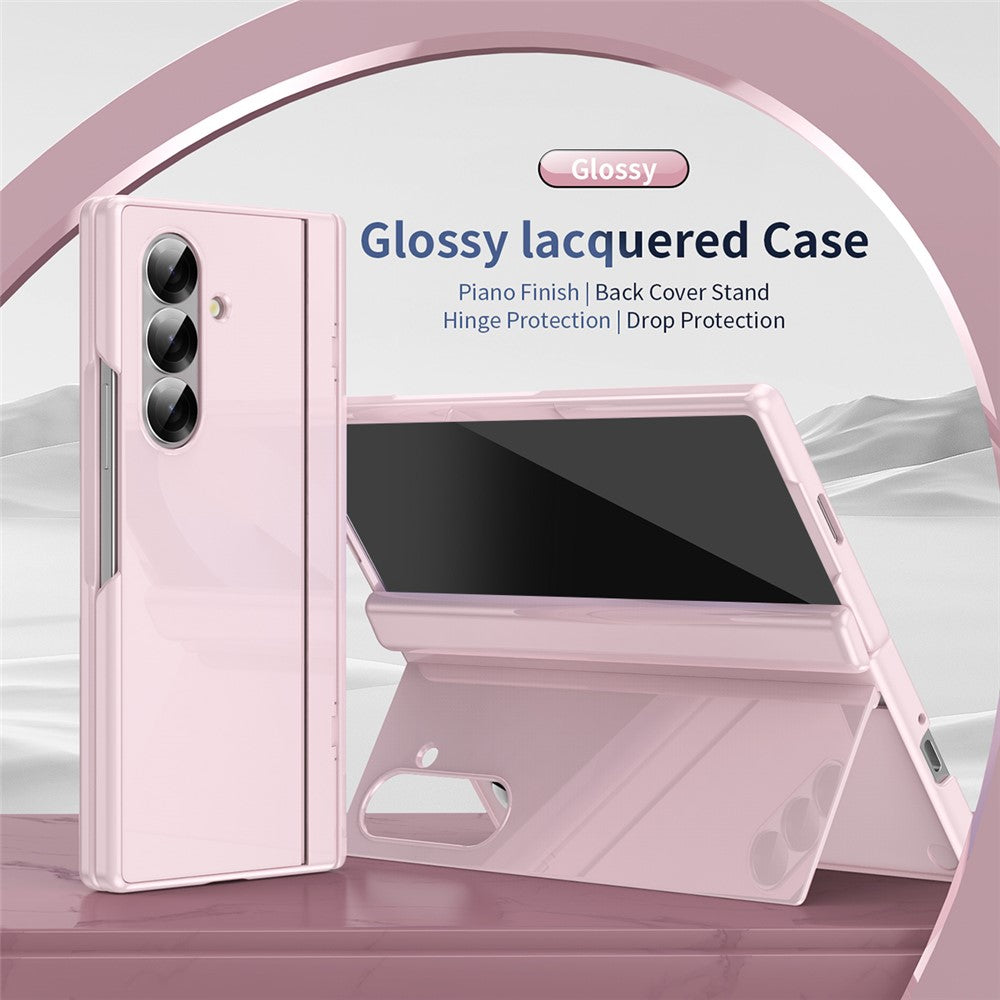 For Samsung Galaxy Z Fold7 5G PC Phone Case with Back Cover Kickstand and Tempered Glass Film - Pink