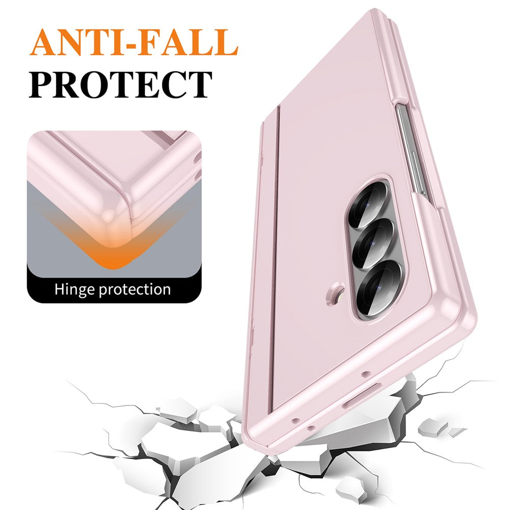 For Samsung Galaxy Z Fold7 5G PC Phone Case with Back Cover Kickstand and Tempered Glass Film - Pink