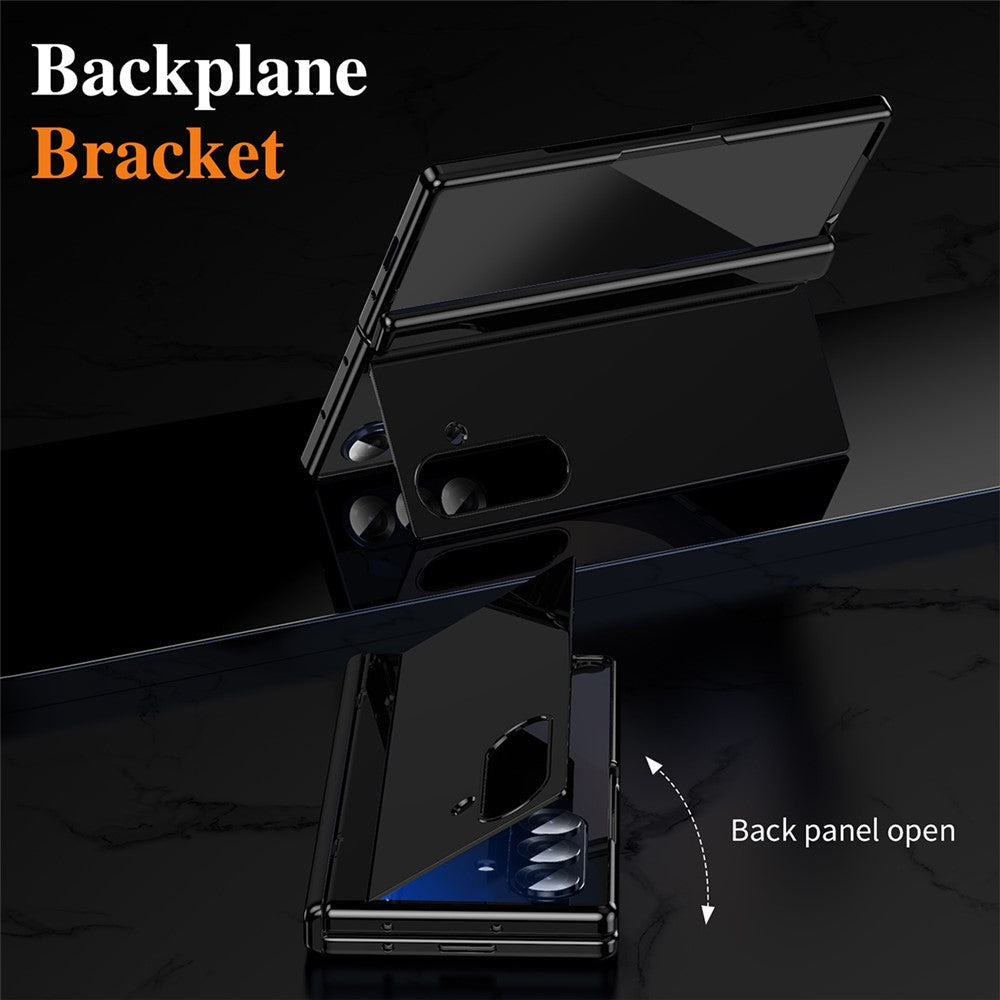 For Samsung Galaxy Z Fold7 5G PC Phone Case with Back Cover Kickstand and Tempered Glass Film - Black