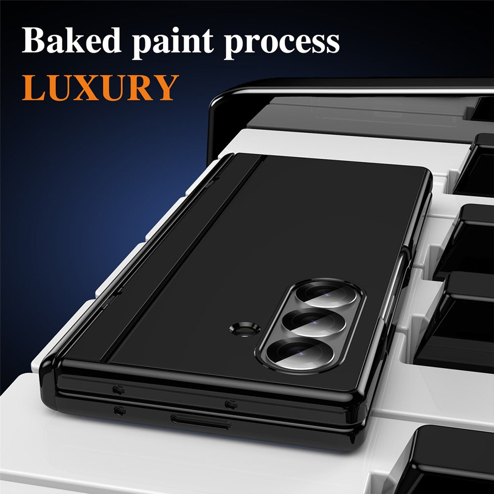 For Samsung Galaxy Z Fold7 5G PC Phone Case with Back Cover Kickstand and Tempered Glass Film - Black