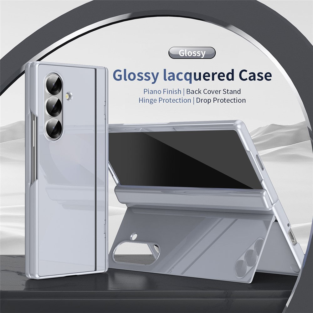 For Samsung Galaxy Z Fold7 5G PC Phone Case with Back Cover Kickstand and Tempered Glass Film - Grey