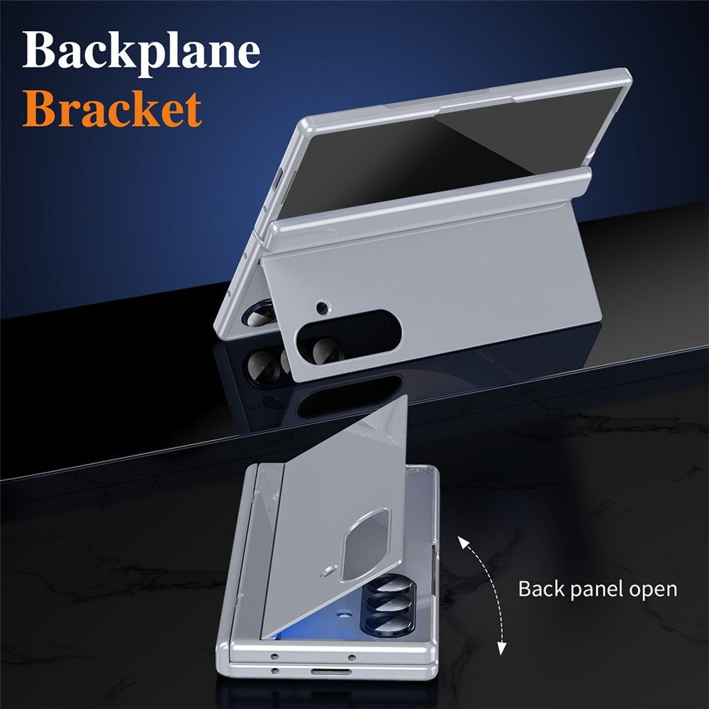 For Samsung Galaxy Z Fold7 5G PC Phone Case with Back Cover Kickstand and Tempered Glass Film - Grey