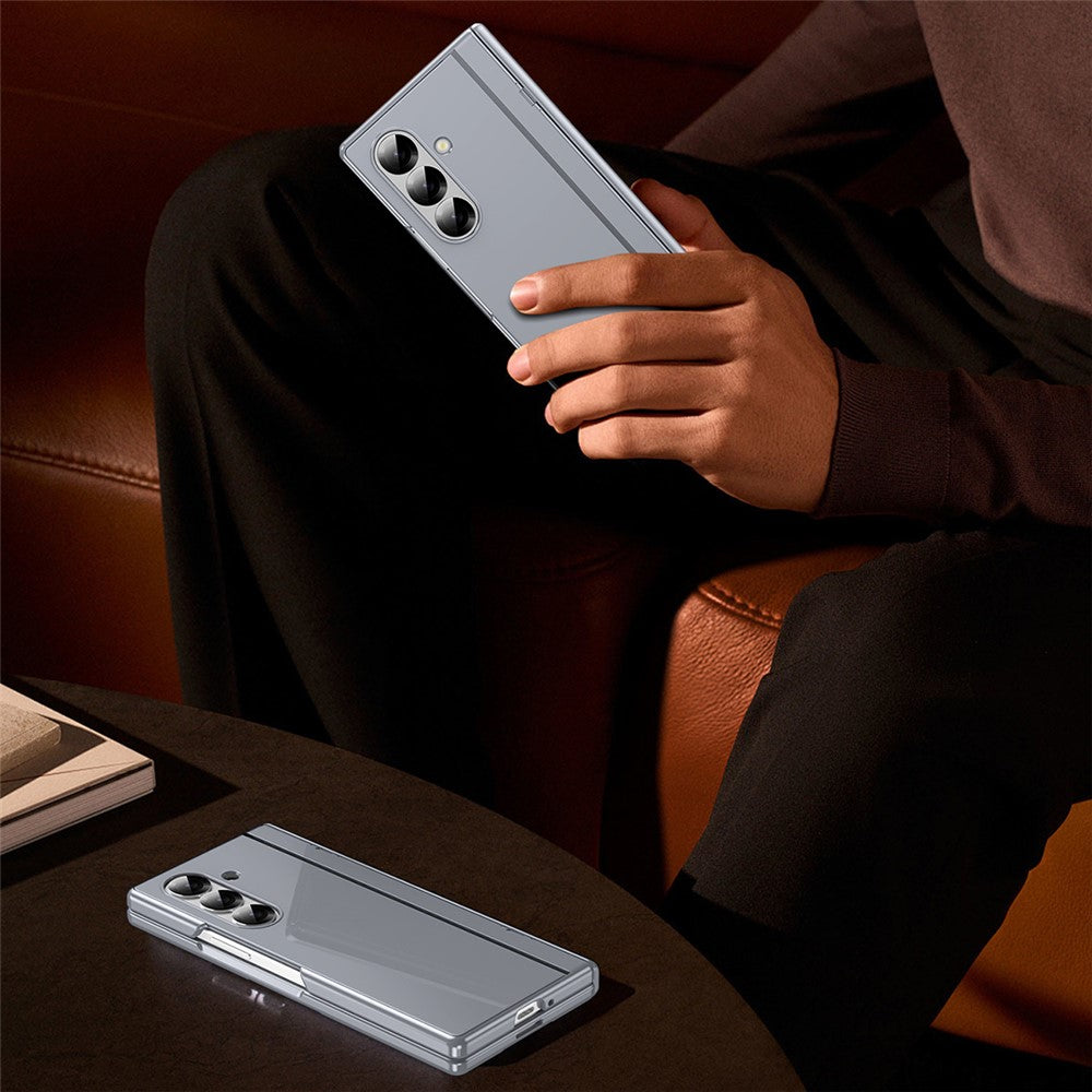 For Samsung Galaxy Z Fold7 5G PC Phone Case with Back Cover Kickstand and Tempered Glass Film - Grey