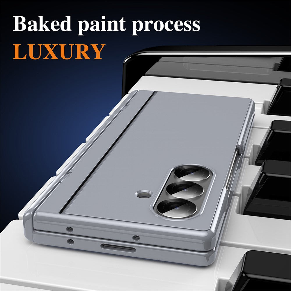 For Samsung Galaxy Z Fold7 5G PC Phone Case with Back Cover Kickstand and Tempered Glass Film - Grey